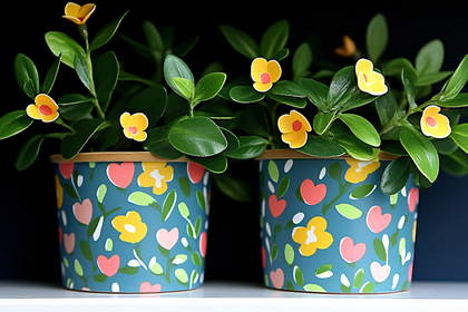 Potted Plants With Paper Flowers