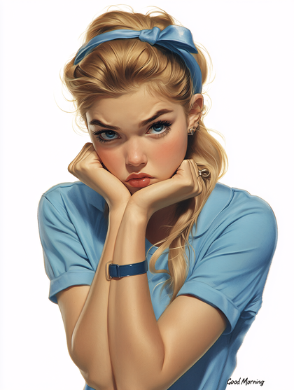 Pouting Blonde Woman with Blue Headband