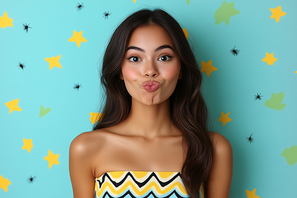 Pouting Brunette Against a Starry Backdrop