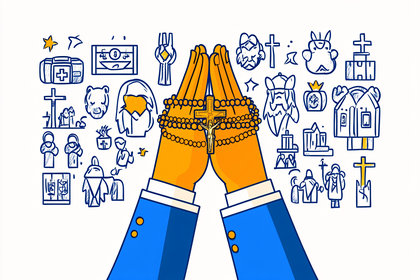 Praying Hands with Rosary and Religious Symbols