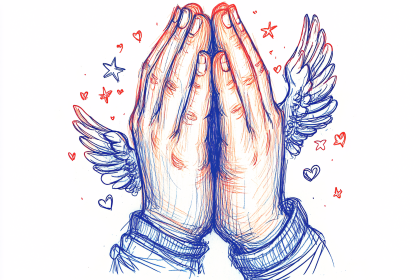 Praying Hands with Wings Sketch