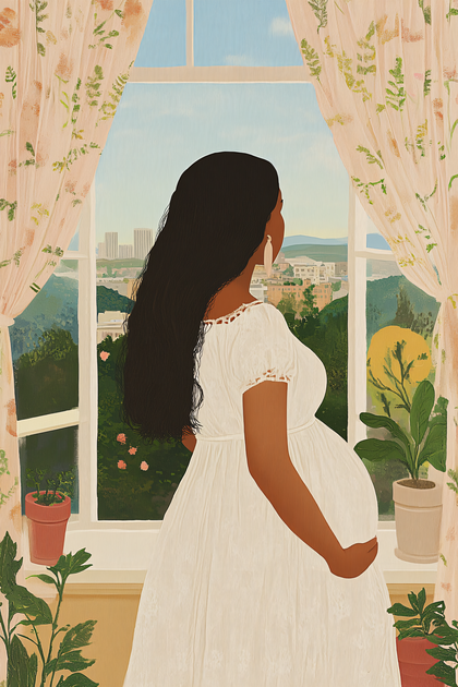 Pregnant Woman Looking Out Window