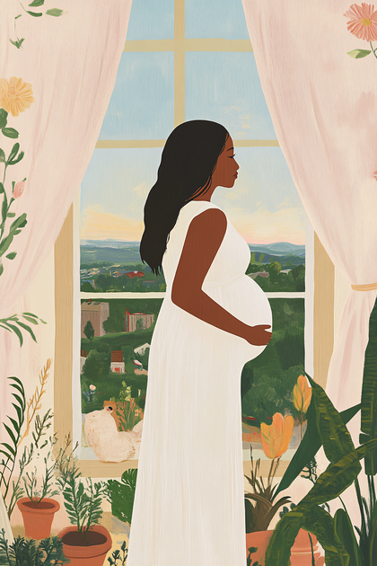 Pregnant Woman Looking Out Window