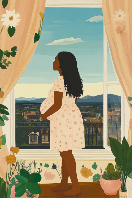 Pregnant Woman Looking Out Window
