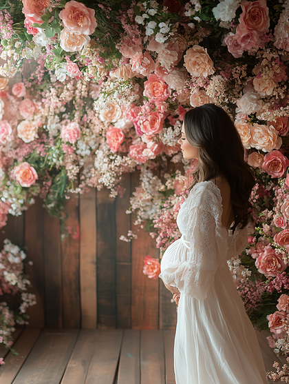 Pregnant Woman with Floral Backdrop