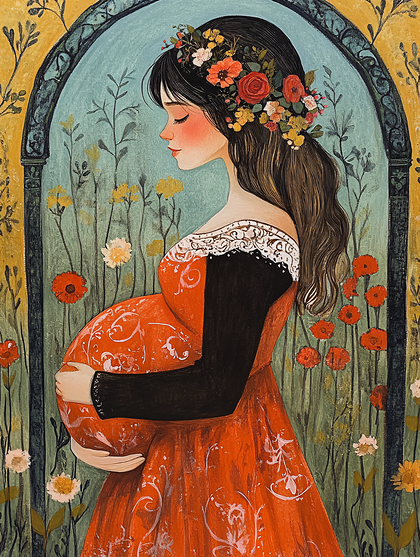 Pregnant Woman With Floral Crown