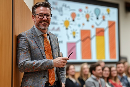 Presenter Smiling with Graph Background
