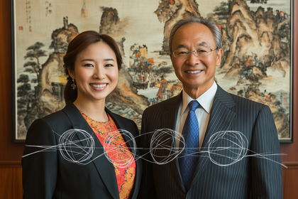 Professional Duo Portrait with Cultural Backdrop