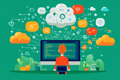 Man Coding with Cloud Connections Vector Illustration