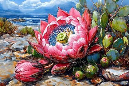 Protea Flower with Cactus