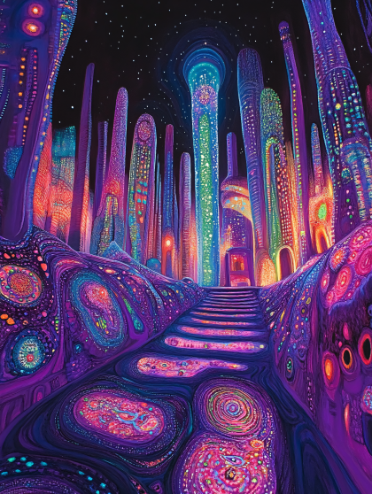 Psychedelic Cityscape at Night