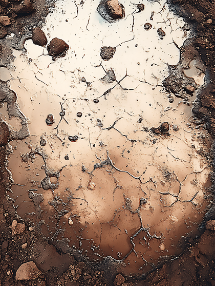 Puddle Reflection on Cracked Earth