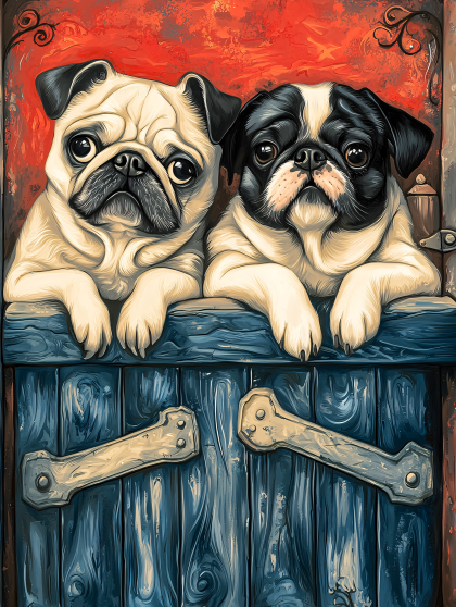 Pugs Behind Blue Door