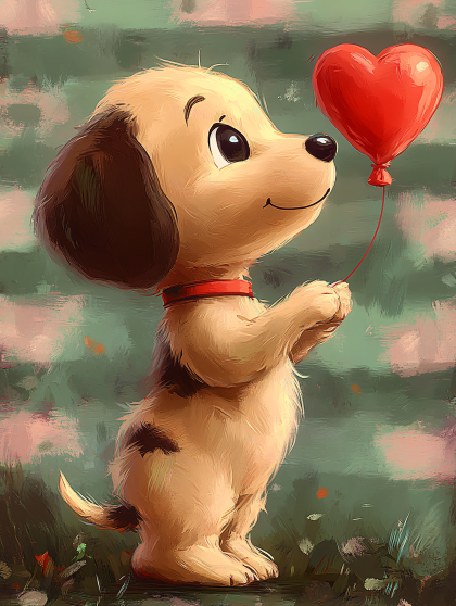 Puppy with Heart Balloon