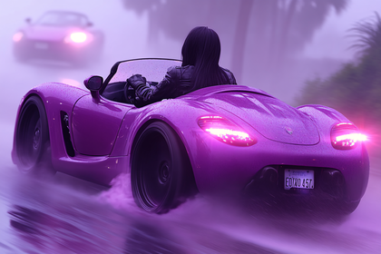 Purple Convertible Rainy Drive