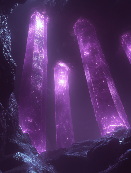 Purple Crystal Pillars in Cave