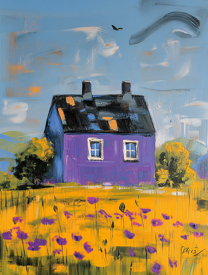 Purple House In Flower Field
