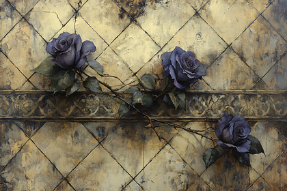 Purple Roses On Textured Gold Background