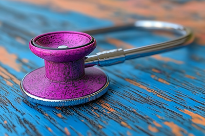Purple Stethoscope on Wooden Surface