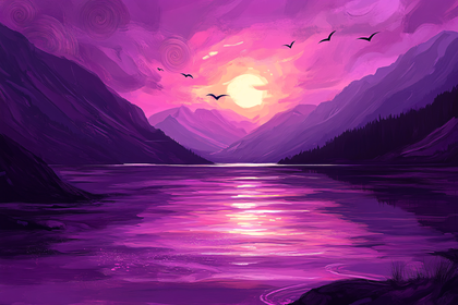 Purple Sunset Over Mountain Lake
