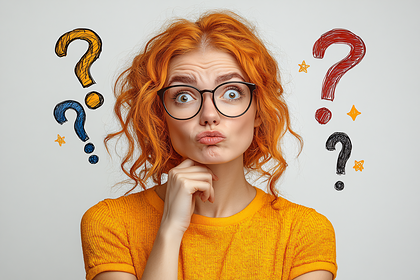Puzzled Woman with Question Marks