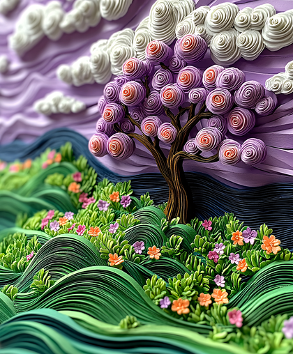 Quilled Landscape With Tree