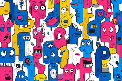 Quirky Cartoon Faces Pattern