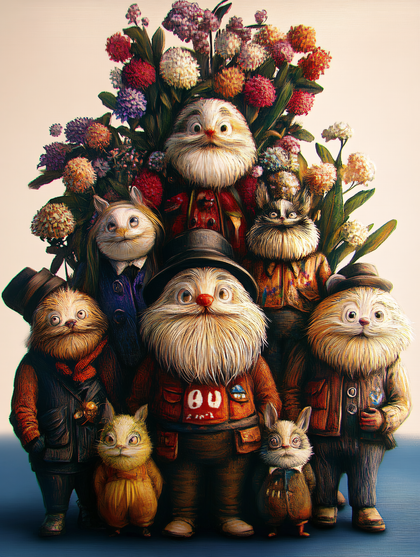 Rabbit Family Portrait with Flowers