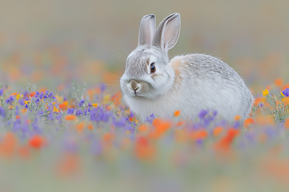 Rabbit In Flower Field