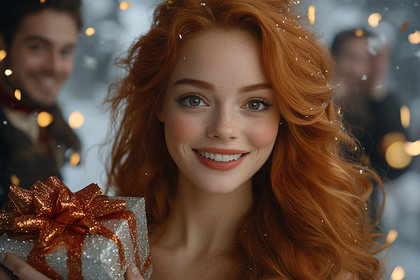 Radiant Redhead Holding a Gift