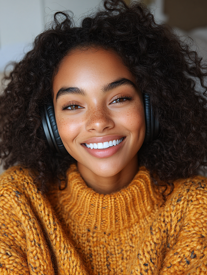 Radiant Smile with Headphones