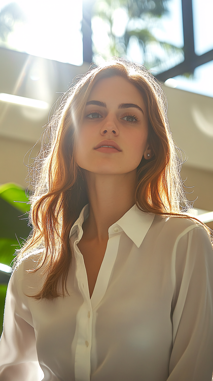 Radiant Woman In Sheer Blouse
