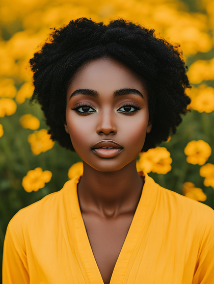 Radiant Woman in Yellow Floral Field