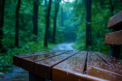 Rain-Kissed Park Bench