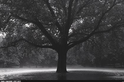 Rain-Swept Tree in Monochrome