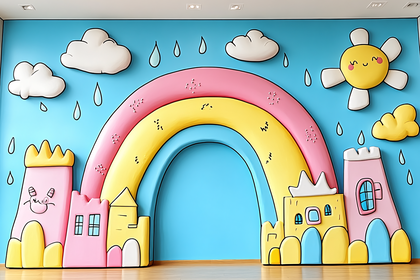Rainbow And Castle Wall Mural