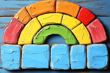 Rainbow And Clouds Painted Blocks