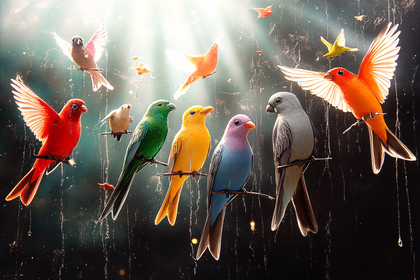 Rainbow Birds on Branches