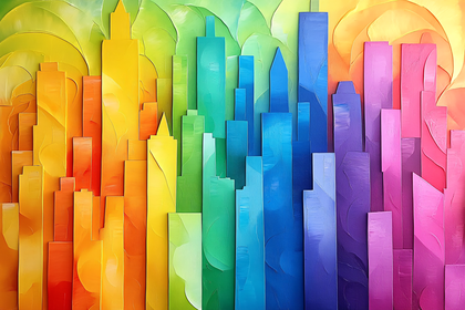 Rainbow Cityscape Painting