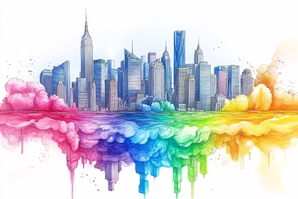 Rainbow Cityscape Reflection