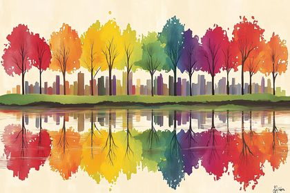 Rainbow Cityscape Reflection