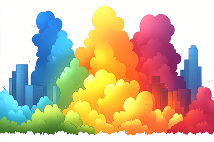 Rainbow Clouds Cityscape