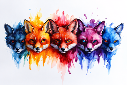 Rainbow Foxes Watercolor