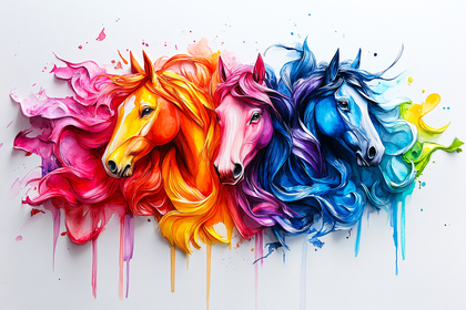 Rainbow Horses Watercolor
