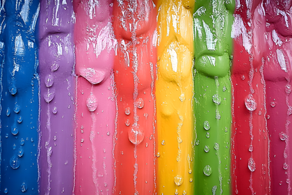 Rainbow Paint Stripes with Water Droplets