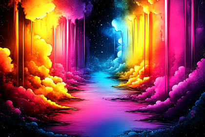 Rainbow Path Through Abstract Clouds
