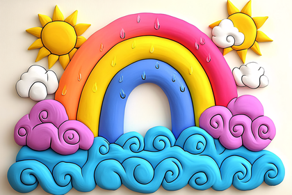 Rainbow Sun and Cloud Weather Illustration