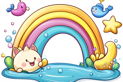 Rainbow With Cute Cat And Whales
