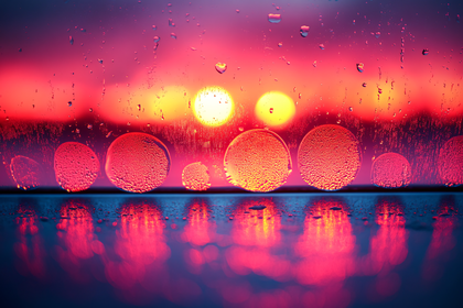 Raindrop Reflections at Sunset