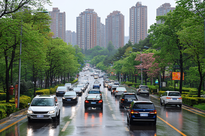 Rainy City Street with Cars